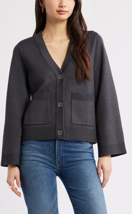 Open Edit Wide Sleeve Cardigan in Grey Dark Charcoal Heather at Nordstrom, Size Xx-Small