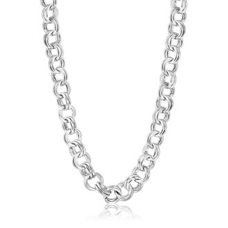Pompeii3 Mens Steel Single Tone 10mm Double Circle Link Flexible 22 Necklace