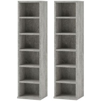 HOMCOM Set Of 2 CD Storage Units With Adjustable Shelves Cement Grey | TJ Hughes