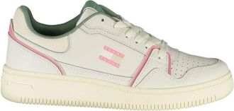 Tommy Hilfiger Witte Leren Dames Sneaker Groen Roze - Dames - Sneakers - Wit - 42 EU - Leer - Schoenen