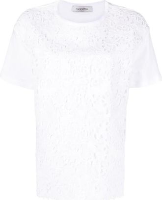 Valentino Garavani Logo Print Lace-Panel T-Shirt
