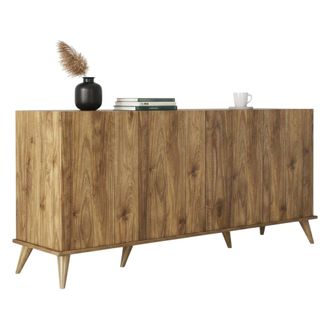 Dmora Aparador Paine, Armario 2 Estantes, Puerta Batiente, 4 Puertas, 180x45x81h Cm Marr&oacute;n Nogal
