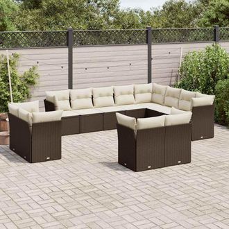 vidaXL Set De Sof&aacute;s De Jard&iacute;n Y Cojines 12 Pzas Rat&aacute;n Sint&eacute;tico Marr&oacute;n Vidaxl