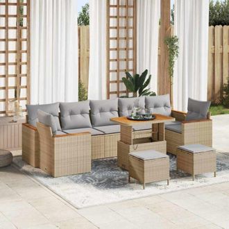 vidaXL Vidaxl - Conjunto De Sof&aacute; De Jard&iacute;n Con Coj&iacute;n 10 Pcs Beige Polirat&aacute;n