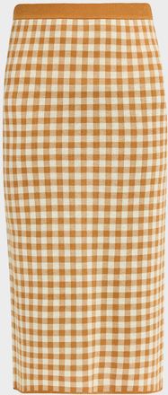 Guest In Residence Gingham Silk-Linen Midi Skirt