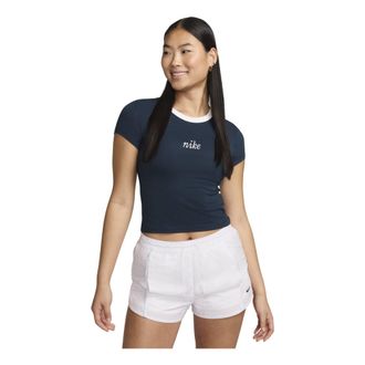 Nike (WMNS) Nike Sportswear Chill Knit Crop T-shirt Asia Sizing Navy White HF8820-478
