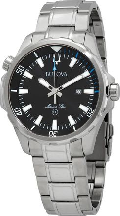 Bulova Marine Star Quartz Black Sunray Dial Mens Watch 96B382