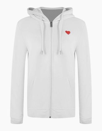 Love Moschino Womens Love Moschino Small Red Heart Logo Zip White Hoodie - Size: 18/16