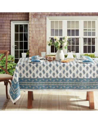Elrene Tropez Block Print Stain & Water-Resistant Indoor/Outdoor Tablecloth