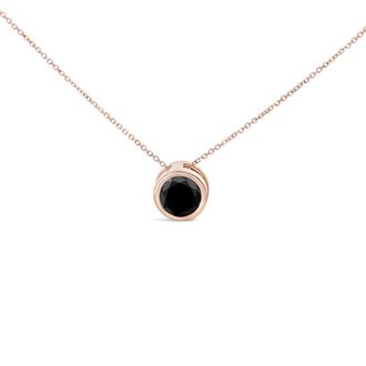 House of Brilliance 14K Rose Gold 7.0 Cttw Bezel-Set Black Round Diamond Solitaire Pendant Necklace - 18