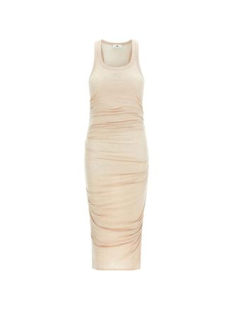 Elisabetta Franchi logo-embroidery draped midi dress - women - Lyocell/Wool/Spandex/Elastane - 40 - Neutrals