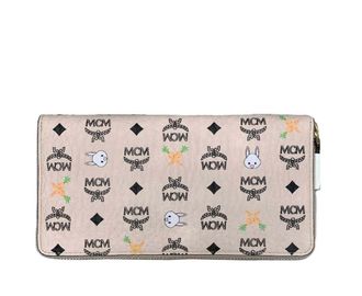 MCM Womens Beige Visetos Coated Canvas Zip Around Rabbit Wallet