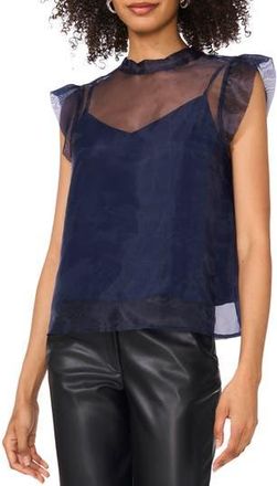 Vince Camuto Mock Neck Cap Sleeve Organza Top in Classic Navy at Nordstrom Rack, Size X-Small