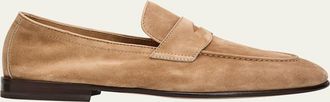 Brunello Cucinelli Mens Leather Apron-Toe Penny Loafers