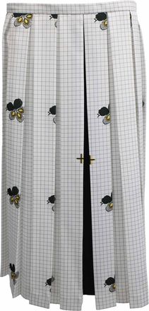 Victoria Beckham Check-Print Pleated Midi Skirt in White Polyester