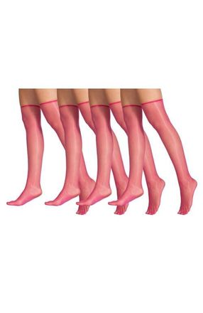 Lechery 4 Pairs of Glossy Sheer Knee-Highs in Pink at Nordstrom