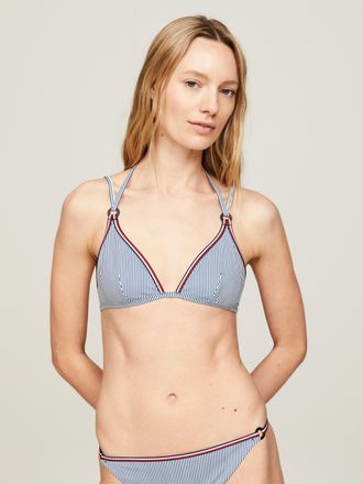 Tommy Hilfiger Triangel-Bikini-Top TRIANGLE FIXED RP PRINT, Damen, Gr. XS (34), N-Gr, blau (anchor blau), Polyamid, TOMMY HILFIGER SWIMWEAR, gestreift, Bikini-Oberte