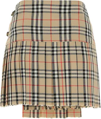 Burberry Womens Tartan Wool Pleated Skirt Beige