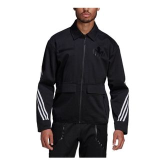 adidas Mens adidas Stripe Printing Logo Zipper Lapel Long Sleeves Jacket Black GN6807