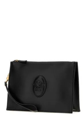 Versace Mens Pouch With 1b55jblackgold82 2trim:calf Leather Portafogli Wallet