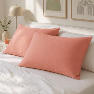 KASANOVA Coppia federe cotone tinta unita corallo