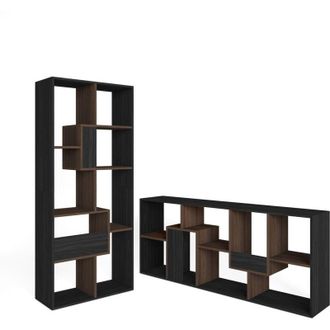 Skraut Home Skraut Home - Libreria scaffale, Scaffali in legno a ripiani, 67x31x162cm, Per libri, Stile moderno, Nero e Rovere scuro