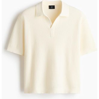 H&M Regular Fit Cable-knit Polo Shirt in Cream at Nordstrom, Size Xx-Large