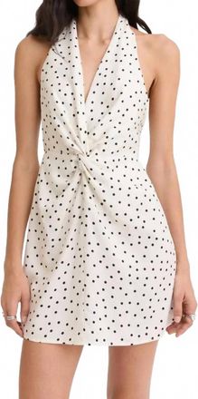 Matthew Bruch Twist Deep V Mini Dress In Cream With Black Polka Dot
