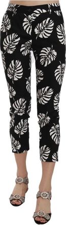 Dolce & Gabbana Zwarte Skinny Broek met Palmbladprint - Dames - Vrijetijds broeken - Zwart - 2XS - Katoen - Broeken