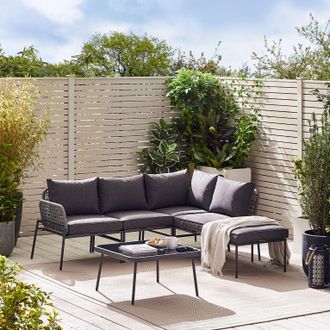 Furniturebox Maldives PE Rattan 5 Seat Outdoor Garden Sofa Set in Grey