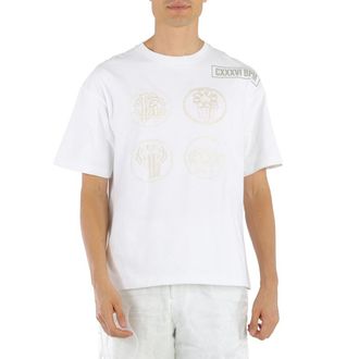 Roberto Cavalli Mens Optical White Embroidered Lucky Symbols T-shirt, Size Medium
