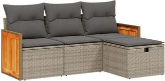 vidaXL Set De Sof&aacute;s De Jard&iacute;n 4 Pzas Y Cojines Rat&aacute;n Sint&eacute;tico Gris Vidaxl