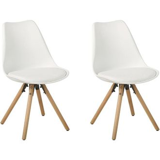 Beliani Beliani - Set of 2 Dining Chairs White Faux Leather Seat Solid Wood Legs Light Wood Dakota