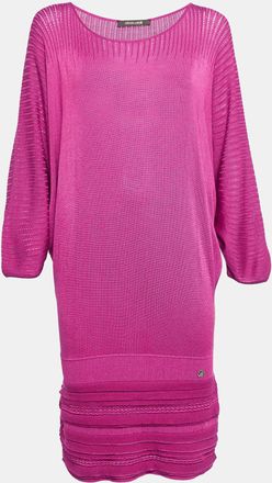 Roberto Cavalli Pink Pointelle Knit Dolman Sleeve Mini Dress