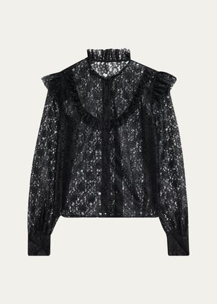 Prabal Gurung Floral Lace Sheer Top