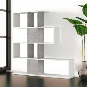 Dmora Dmora - Estante Para Libros Hoya, Biblioteca De Doble Cara Con 5 Estantes, Estante Para Libros En Zig Zag, Unidad De Pared Con Estantes, 100% Made In 