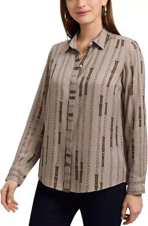 Foxcroft Luna Chain Print Shirt In Brown Multi