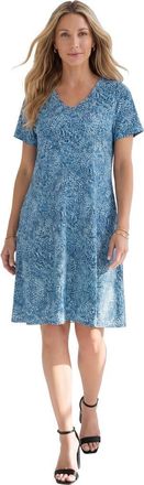 Roaman's Plus Size Stretch Knit Pocket Swing Dress in Sky Swirly Texture at Nordstrom, Size 36