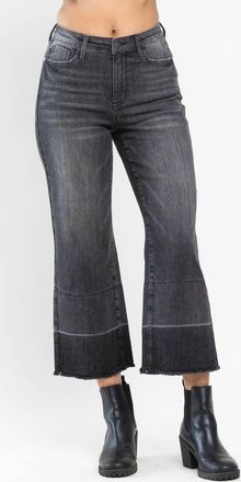 Judy Blue High Waist Wide Leg Release Hem Crop Jeans In Black