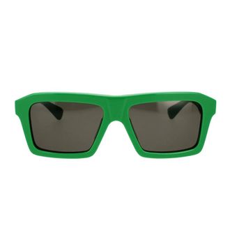 Bottega Veneta Sunglasses, unisex, Green, 57 MM, Rectangular Sunglasses with Metal Stripes