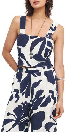 Vitamin A Tallows Crop Linen Cover-Up Top in Navy at Nordstrom, Size X-Small