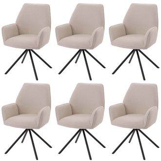 Hhg Nunca Usado] Juego De 6 Sillas De Comedor Hhg 490, Silla De Cocina Apoyabrazos, Giratoria Posici&oacute;n Autom&aacute;tica, Tejido Boucl&eacute; Oeko-tex Mvg, Color Crema