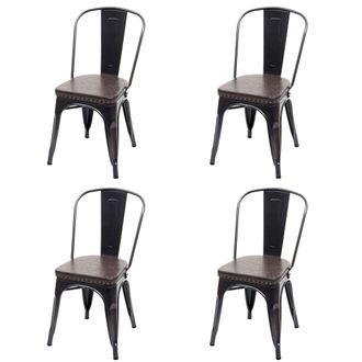 Hhg Hhg - Set 4x Sedie Impilabili Design Industriale 449e Acciaio Verniciato Ecopelle Nero E Marrone