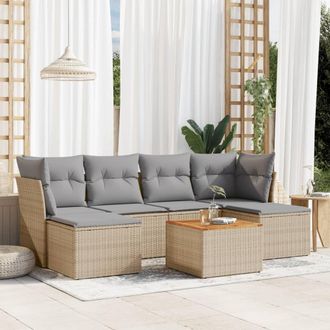 vidaXL Vidaxl - Set Sof&aacute;s De Jard&iacute;n 7 Piezas Y Cojines Rat&aacute;n Sint&eacute;tico Beige