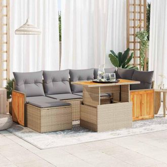 vidaXL Set Sof&aacute;s Jard&iacute;n Y Cojines 7 Pzas Rat&aacute;n Sint&eacute;tico Acacia Beige Vidaxl