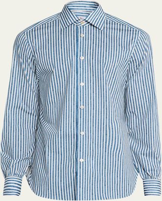 Kiton Mens Cotton-Stretch Stripe Button-Down Shirt