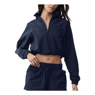 Alo (WMNS) ALO Cropped 1/4 Zip Alumni Pullover Navy W3660R-1154862577