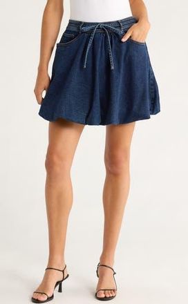 Cinq &agrave; Sept Steph Tie Waist Denim Miniskirt in Fontaine at Nordstrom Rack, Size 14