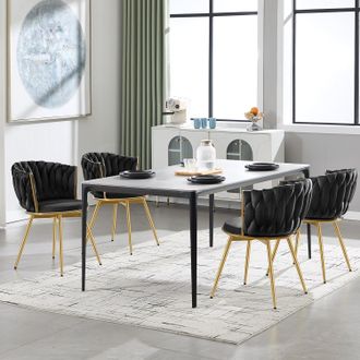 Woltu Woltu - Sill&oacute;n Giratorio Tapizado Moderno, 4 Unidades, Para Escritorio De Oficina, Terciopelo, Color Negro