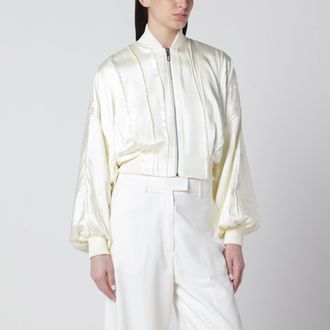 Sportmax Bomber avorio in raso plissettato